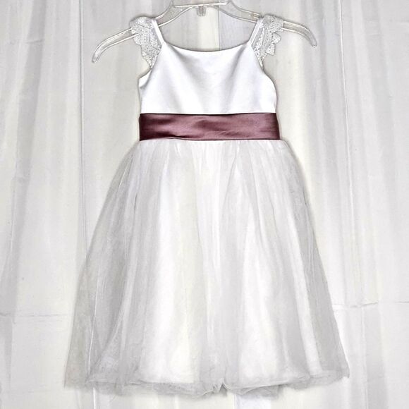 David's Bridal White Layered Tulle Back Bow Flower Girl Communion Party Dress - Picture 1 of 12